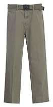 Gioberti Boys Belted Flat Front Twill Pants, Light Gray, 4