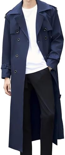 PETCDIM Men's Vintage Medieval PU Leather Long Trench Coats Notch