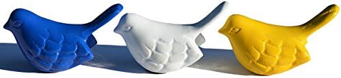 Vibhsa Handcrafted Bird Figurine of Happiness Blue White Yellow Glazed Bird Sculptures Collectible Bird Figurines Symbols of Health & Happiness (Set of 3)