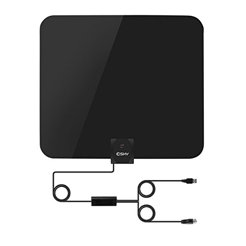 Esky HG-906 Indoor Amplified HD TV Antenna | 50 Mile Range Signal Amplifier with 10ft Cable - Black