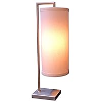 Lusk Original Design - Bedside Table Lamp - Elegant 16 inch Tall Accent Lamp with Warm Glowing Linen Lamp Shade (Brushed Nickel)