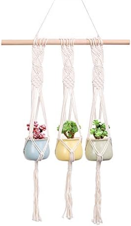 HAYATA Macrame Plant Hanger Handing Flower Pot Indoor Outdoor Decorations Triple Hanging Planter Wall Home Decor - 25 Inches, Cotton Rope