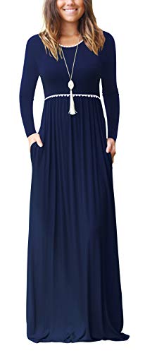 Viishow Women's Long Sleeve Simple Long Dresses with Pockets Loose Plain Maxi Dresses