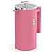 Coffee Gator French Press Coffee Maker- Insulated, Stainless Steel Manual Coffee Makers For Home, Camping w/ Travel Canister- Presses 4 Cup Serving- Large, Pink (34 fl oz)