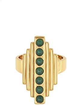 YUWEI 24k Gold Plated Stone Studded Line Ring with Natural Semi-Precious Stones