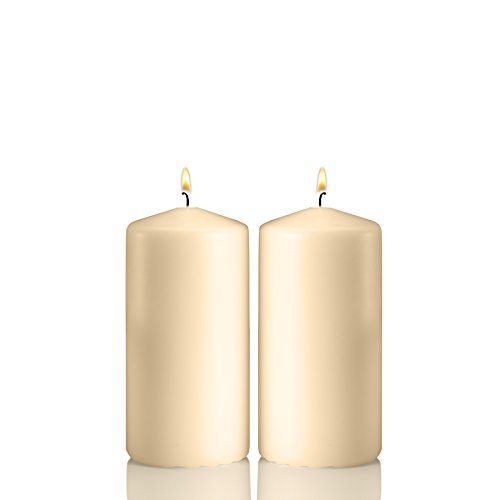 Light In The Dark Ivory Pillar Candles - Set of 2 Unscented Candles - 6 inch Tall, 3 inch Thick - 36 Hour Clean Burn Time