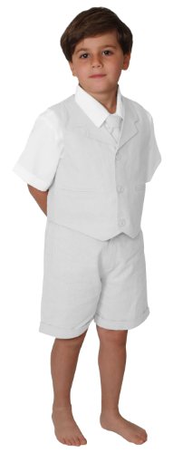 G266 SHORT SET Cotton/linen Blend Summer Suit Baby/Toddler (2T, White)