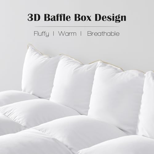 SWITTE 80% Goose Down Duvet Queen Size,Hotel-Like 100% Organic Cotton Shell 800 TC Bedding Down Comforters,700+ Fill Power Heavyweight Thickened Duvet Insert,White(90x90inch)