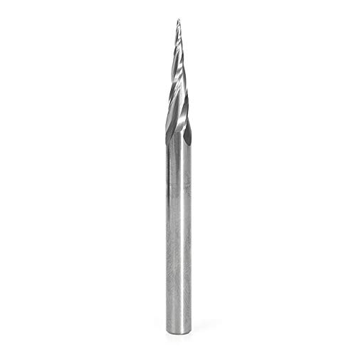 Amana Tool 46280-U CNC 2D and 3D Carving 6.2 Deg Tapered Angle Ball Nose x 1/32 D x 1/64 R x 1 CH x 1/4 SHK x 3 Inch Long x 3 Flute SC Router Bit