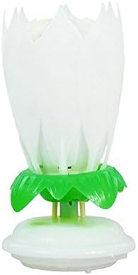1 Pcs Romantic Music Birthday Candle Two Layers with 14 Small Candles Amazing Musical Lotus Flower Rotating Happy Birthday Party Candle Lamp (White)