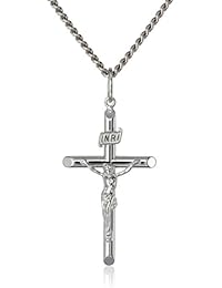 Men's Sterling Silver Crucifix Pendant Necklace with Stainless Steel Chain, 24"