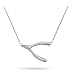 GlitterLounge 925 Silver Sideways Wishbone Necklace and Pendant Length 16