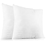 Plain Throw Pillow Cushion Inserts: White Square Throw Pillows for Couch, Sofa, Bed - 20 Inch x 20 Inch Pillow Insert, Set of 2 - Euro Accent Pillow Stuffers for Sham Covers - Large Filler Cushions