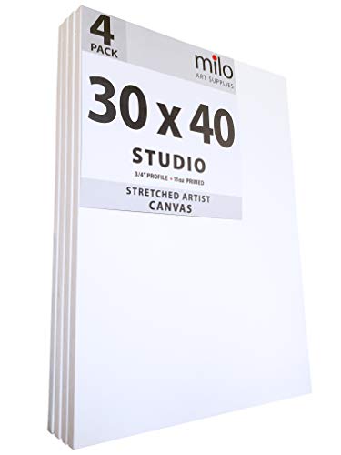 MILO PRO | 30 x 40" Stretched Canvas Pack of 4 | 3/4" inch Studio Profile | 11 oz Primed Large Professional Artist Painting Canvases | Ready to Paint White Blank Art Canvas Bulk Set - Thumbnail 5