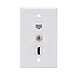 BUPLDET HDMI Ethernet CAT6 Coax Wall Plate - HDMI Coaxial Ethernet Cat 6 Cover Plate Female to Female Pass Through - White