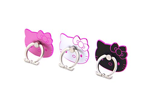 CellDesigns Hello Kitty Cell Phone Ring Grip Stand Holder Car Mounts (Black, Pink, Silver/Pink Rim)