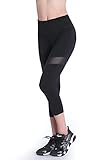 EAST HONG Women's Capri Tights Yoga Pants Exercise Workout Pants Mesh Panel