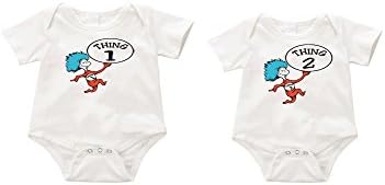 VRW Thing-1- Thing 2 Twin Set - unisex Onesie Romper Bodysuit-01 (6-12months, White)