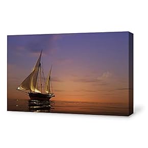 Canvas Wall Art for Living Room,Bedroom Home Artwork Paintings Sailboat Under The Sunset Ready to Hang - 12x18 inches