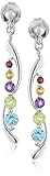 Sterling Silver Multi-Gemstone Drop Earrings
