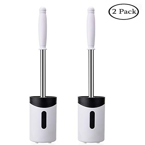 Glendan 2 Pack Toilet Brush and Holder Upgraded Modern Design with Kinsky Strong Bristles,Bathroom Toilet Bowl Brush Set,Toilet Cleaning Brush Kit (White)