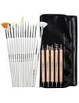 20pc Professional Nail Art Design Painting Detailing, Marbleizing Brushes, Striper & Dotting Pen / Dotter Tool Kit Set with Storage Bag by Gaudy Guru