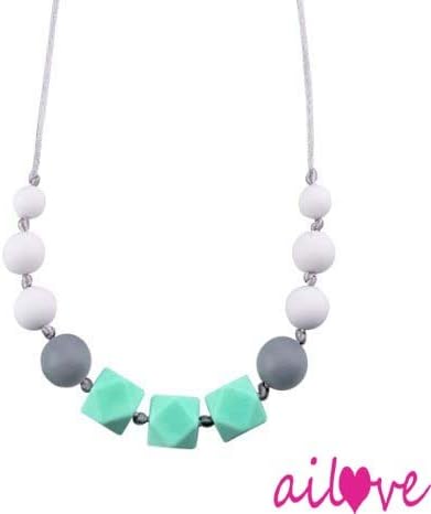 AILOVE Silicone Teething Stylish Necklace for Moms and Babies Safety Knotted Silk Rope BPA Free 100 % FDA Approved Non Toxic Does Not Pull Hair Out Baby Teether Gift