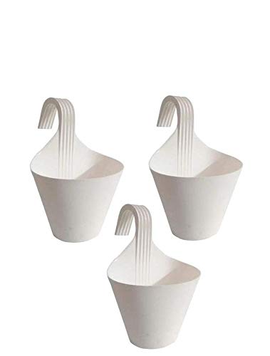MOMS GADGETS Plastic Hanging Flower Pot Stands Plant (White, Medium) - Set of 3