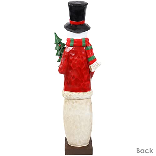 Sunnydaze Indoor and Outdoor Snowman Statue in Sweater Holding