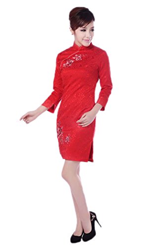 AvaCostume Women's Chinese Peony Knee-length Qipao Cheongsam Dress
