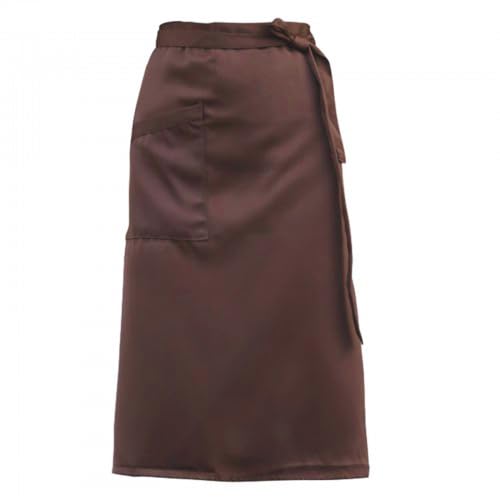Daelesr Half Length Long Waist Apron, Waiter Waitress Aprons, Short Plain Apron, Cooking Cleaning Aprons for Women Men, Pinny Apron with Pocket for Secondary School Kitchen Restaurant Bistro (Brown)
