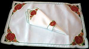 Celtic Glass Designs Mother's Day Pair of Table Place Settings (2 Placemats/2 Napkins) in a Mackintosh Rose Design