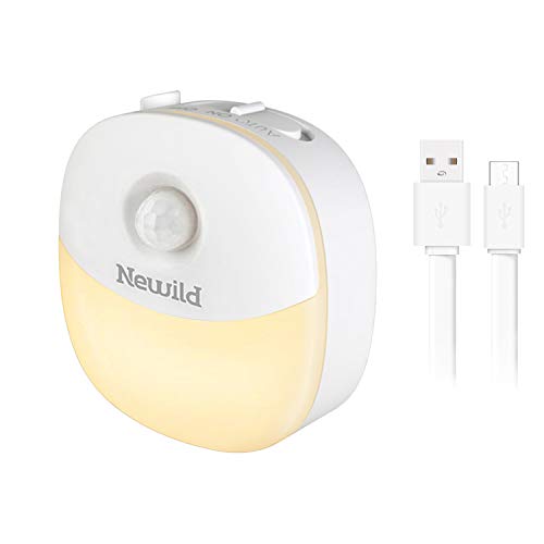 Newild Rechargeable LED Night Light, Adjustable Brightness Warm White nightlight for Kids, Motion Sensor for Hallway, Kitchen, Bathroom, Bedroom, Stairs, Li-Polymer Battery,