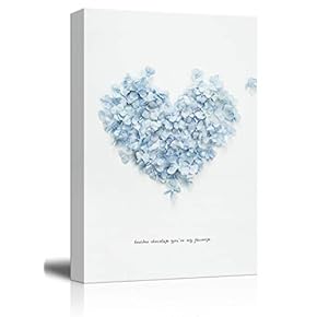 Canvas Wall Art - Heart Shaped Formed by Sky Blue Petals on White Background - Giclee Print Gallery Wrap Modern Home Art Ready to Hang - 12x18 inches