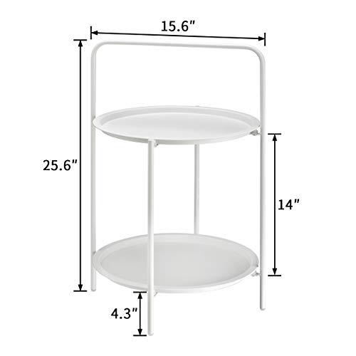 HollyHOME Small Round Metal Tray Table, 2Tier End Table, Accent Sofa