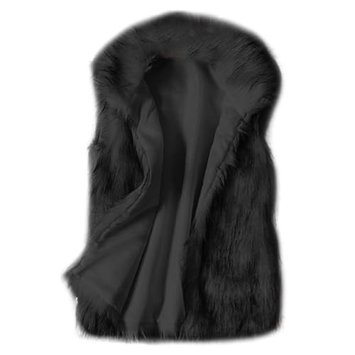 IUYTYSER Faux Fur Gilet Women UK Plus Size Fluffy Fake Fur Vest Bodywarmers Elegant Sherpa Sleeveless Furry Waistcoats Casual Lapel Thermal Jacket Open Front Cardigans Warm Outerwear Black S