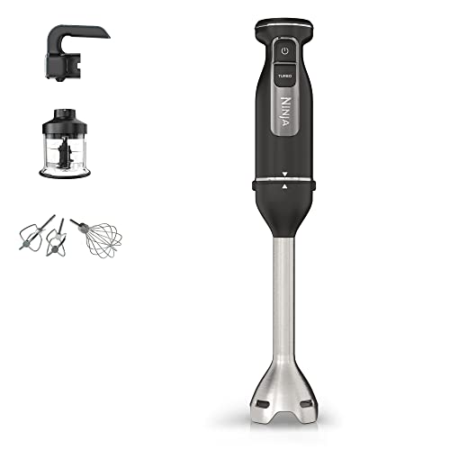 Ninja Foodi 3-in-1 Stabmixer, Handmixer & Zerkleinerer, Stufenweise Anlauf, 2 Misch- und 5 Rührgeschwindigkeiten zum Zerkleinern, Mischen, Kneten und mehr, spülmaschinenfest, 850W, Schwarz CI100EU