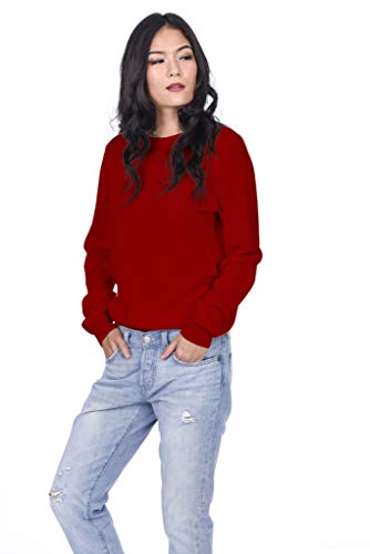 State Cashmere Essential Crewneck Sweater 100% Pure Cashmere Long Sleeve Pullover for Women (Red, Large)