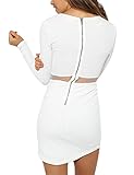 Leadingstar Women Crew Neck Long Sleeve Crop Top Midi Skirt Bodycon Short Dress