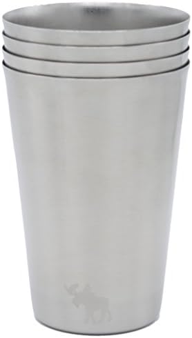 16 oz Stainless Steel Cups For Camping, Home, Travel, Toxic-Free, Unbreakable, Heavy Duty, Premium Extra Thick 18/8 Steel, 4-pack
