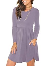 Vestidos lisos sueltos de manga larga para mujer YUNDAI Vestido corto informal con bolsillos