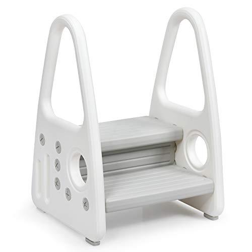 Costzon Kids Step Stool, Toddler Step Ladder for Toilet Potty Training, Kitchen Counter, Bathroom, Two Step Learning Tower w/Non-Slip Design, Safety Handles, 110 Lbs Weight Capacity (Grey)