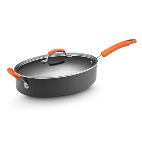 UPC 051153873959, Rachael Ray Hard Anodized II Nonstick Dishwasher Safe 5-Quart Covered Oval Saute with Helper Handle, Orange