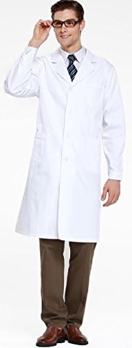 XinAndy Men's White Lab Medical Uniform Gown Long-sleeved V-lapel