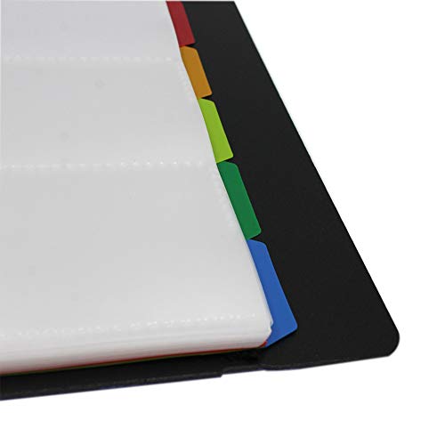 Eilova 4 Holes Binder Card Book Holder Name Card Organizer Storage Bag with 5 Colored Index Tabs(90 Card Slots, Hold up to 180 Sheet Cards)