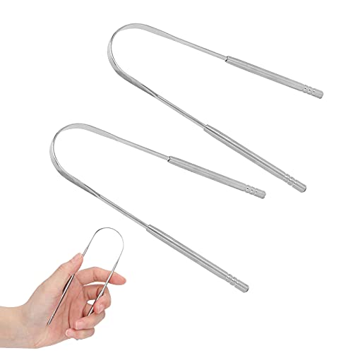 Raspador de Lengua Acero Inoxidable (2 Unidades), Elimina Mal Aliento para Higiene Bucal | 2 Unidades Limpiador de Lengua, Raspador de Lengua Acero Inoxidable para Reduce el Mal Aliento y Higiene Bucal