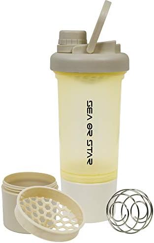 SEA or STAR Protein Shaker Bottle 17oz with Shaker Balls Mixing Grids Included and One Storage Trays for Outdoor Fitness