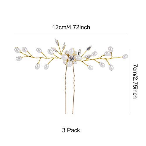 34 Pack Gold Vintage Retro Rustic Wedding Bridal Long Hair Vine Headpiece Jeweled Headbands Crystal Beads Rhinestone Pearl Flowers Leaf Chain Tiara Crown Floral Wreath Hairband Hair Clips Bobby Pins