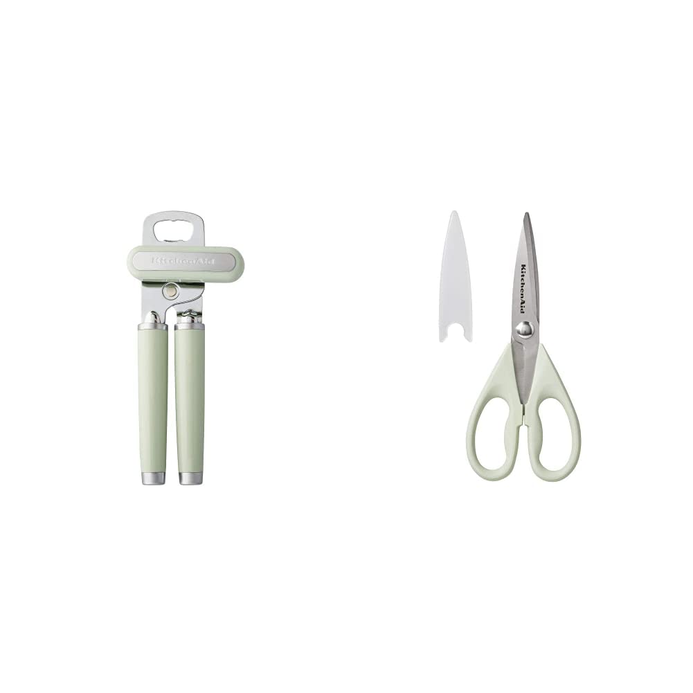 KitchenAid Classic Multifunction Can Opener/Bottle Opener, 8.34-Inch, Pistachio & All Purpose Shears with Protective Sheath, 8.72-Inch, Pistachio