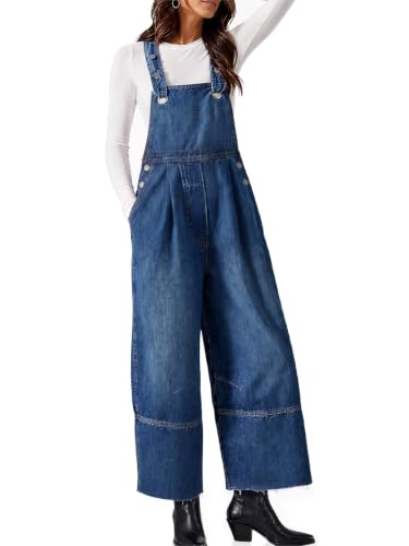 Cicy Bell Womens Denim Bib Overalls Wide Leg Adjustable Loose Jean Jumpsuit at Amazon
